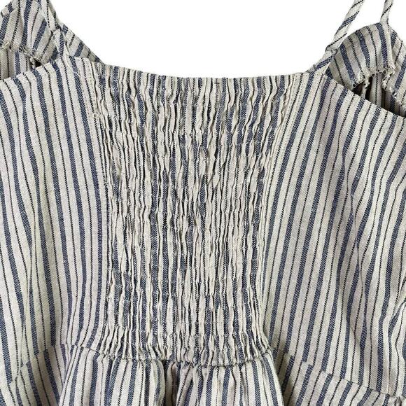 Anthropologie Ethereal Striped Linen Cotton Romper Button Front Cream Blue, S - Picture 9 of 10
